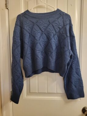2/$20 Blue Knit Diamond Pattern Women's Sweater